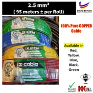 (SIRIM)(1 Roll) IZ Cable 1.5mm 2.5mm Single Layer cable 100% Pure Copper Cable 95 meters per roll -