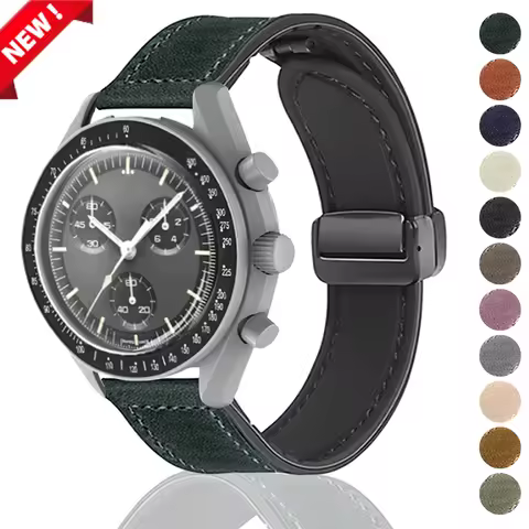 20MM Leather Strap For Omega X Swatch Joint MoonSwatch Planet Metal Magnetic Buckle For Swatch Watch
