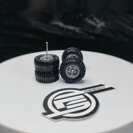 R049 - Hot Wheels 1/64 Rubber Wheels 5 Spokes Offroad 4x4 Tayar Getah 16mm Long Axle | Grey