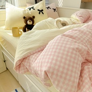 4 in1 Cream Colour bowknot Series BedSheet Flat Bedding Sheet Fitted Single/queen/king Bedsheet Set Cadar