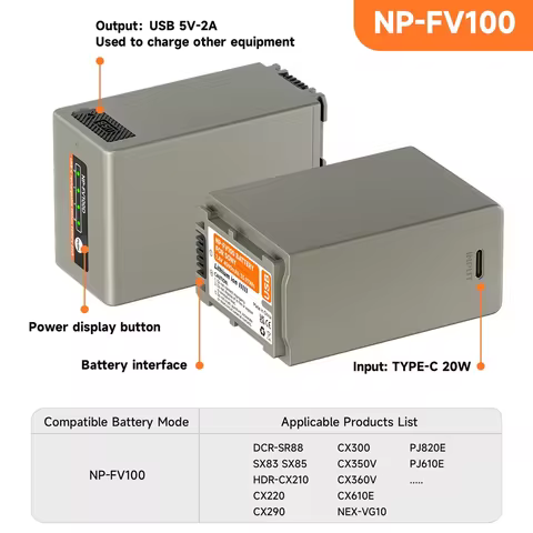 NP FV100 NP-FV100 NPFV100A Batteris USB Rechargeable NPFV100 Battery for Sony NP FV30 FV50 FV70 SX83