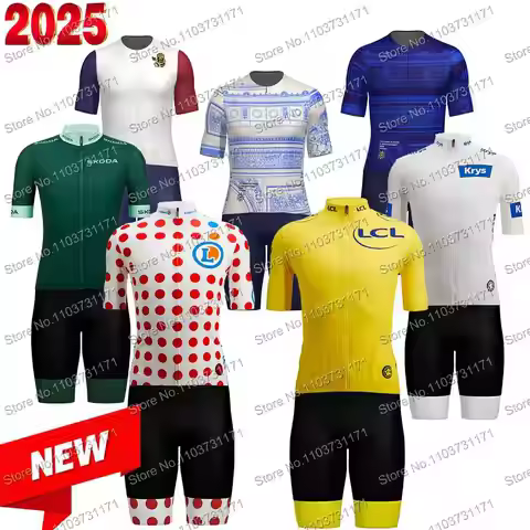 2025 France Tour TDF Leader Cycling Jersey Set Yellow Green White Red Dot Bicycle Clothing Short Sle