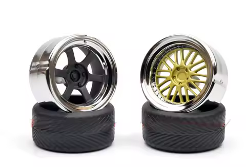 4pcs 1/18 20inch RAYS TE37 Wheels and Ties Plating Large Flanging Wheel Hub Front Narrow Rear Wide 1