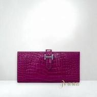 HERMES皮夾 J5天方夜譚紫銀釦亮面方框鱷BEARN長夾