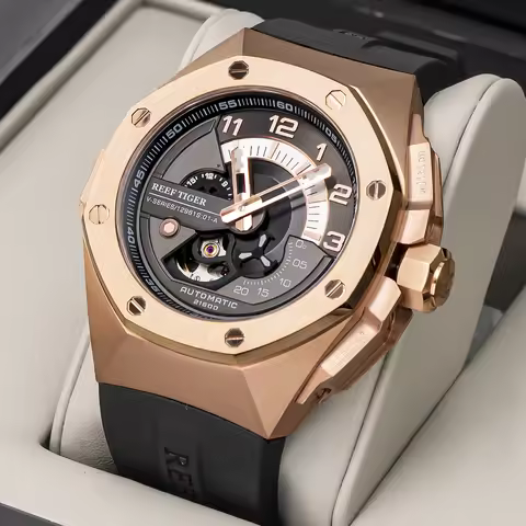 Reef Tiger/RT 2020 New Mens Watches Top Brand Luxury Rose Gold Automatic Mechanical Waterproof Sport