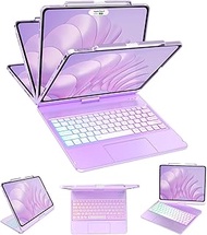 Touch iPad Pro 12.9 Case with Keyboard for iPad 12.9 inch 6th Generation 2022, Magic 360°Rotatable&amp;Swivel Keyboard with Trackpad, iPad Pro 12.9 inch Keyboard for iPad 3rd 4th 5th 6th Gen -Light Purple
