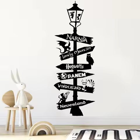 Fandom Lamp Sign Road Sign Wall Sticker Vinyl Fairy Tales Geek Books Nursery Decor Cartoon Decal Kid