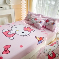 ผ้าปูที่นอนลาย Hello Kitty Santio Melody Kuromi Cinnamoroll สีชมพู Fittedsheet ผ้าปูที่นอนลายการ์ตูนน่ารักผ้าปูที่นอนขนาดคิงไซส์