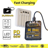 PD66W powerbank 20000mah powerbank fast charging built in 4 cables and LED Digital power bank Support for multiple devices Transparent Punk Style mini powerbank