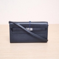 HERMES(愛馬仕) Kelly Long To Go 89黑色 Epsom皮 Y刻 銀扣