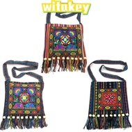 WITAKEY Women Shoulder Bag, Vintage Fashion Message Bag,  Tassels Embroidery Tapestry Hmong Tribal E