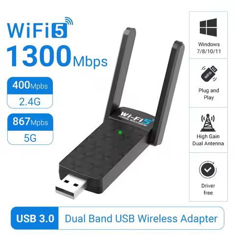 WALRAM 1300Mbps USB WiFi Adapter AC1300 WiFi 5 Ethernet Network Card Dual Band 5G 2.4G USB3.0 WiFi D