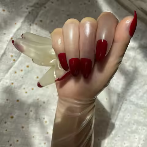 Crossdress Male To Female Oil Shiny Transparent Super Thin Latex Zentai Long Red Flat Nails Fetish S