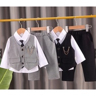 KEMEJA SPP - Imported 3in1 Boys' Vest Set Black Vest and Boys' Shirt and Formal Black Trousers - Par