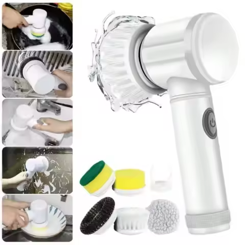 5 in1 Electric Spin Scrubber, Spin Scrubber with 5 Replaceable Brush Heads Bathroom Cleaning Brush,P