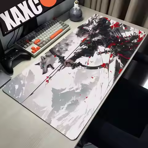 Moon Samurai Wolf Mouse Pad PC Cool Red Anime Boy Keyboard Rug Gamer Cabinet Mousepad Laptop Black A