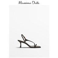 NEW Genuine Massimo Dutti Womens Shoes 2024 Summer New Black Cross High Heels Leather Sandals With H