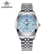 นาฬิกาข้อมือ Addiesdive Luxury Lake Blue Ripple Plate Mechanical Movement Watch 39MM Bubble Lens นาฬ