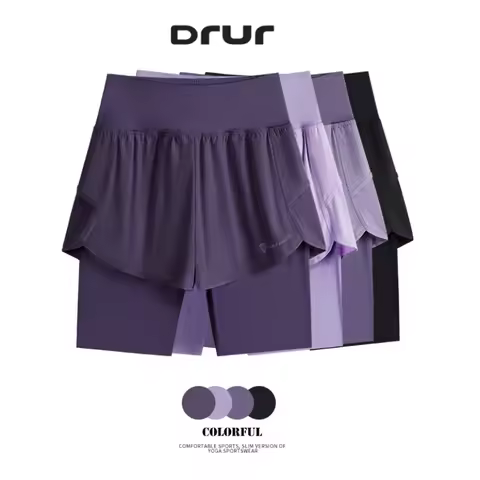 DRUR Yoga Shorts Women High Waist 2 in 1 Gym Running Shorts With Back Pockets Lightweight Summer Wor