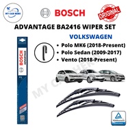 BOSCH Advantage BA2416 U Hook Wiper Set for Volkswagen Polo Sedan (2009-2017) Polo MK6 (2018+) / Ven