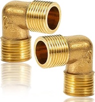 Pack of 2 Brass Angles 90 Degrees, 1 Inch Male to 1 Inch AG, DN25 Pipe Angle Bend, 90° Bend, Brass, 