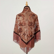 Classic Paisley Velvet Embroidered Triangle Scarf Scarf Cashew Floral Pattern Tassel Shawl Spring An