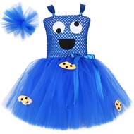Blue Cookie Monster Tutu Dress Girl Fancy Carnival Party Dress Up Anime Sesame Street Cosplay Halloween Costume For Kids Clothes