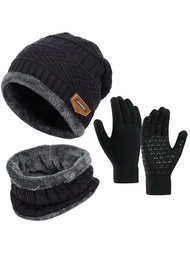 3入組兒童冬季針織帽、圍巾、手套套裝,3-12歲孩子的保暖戰術面罩帽和圍巾