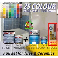 FULL SET NIPPON EA4 CERAMIC & TILES PAINT ( 1L WP TILES COTE , 1L NIPPON EA4 EPOXY , FREE TOOLS SET 