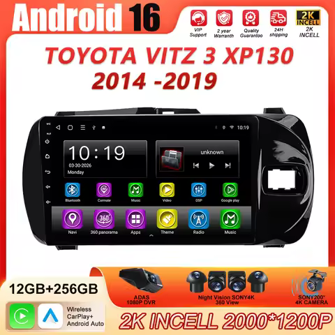 Android 16 Car Radio Multimedia Player For Toyota Vitz 3 XP130 2014 2015 2016 2017 2018 2019 Auto Ca
