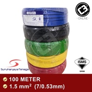 MILLION 1.5mm &amp; 2.5mm 100% PURE COPPER MALAYSIA ELECTRIC CABLE PVC ALL COLOURS 100METER (SIRIM)
