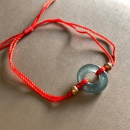 快速出貨 天然藍水翡翠甜甜圈手鍊 幸運紅繩 開運紅繩 冰種藍水