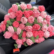 Pink Rose Blanket DIY Crochet Bouquet Ball of Yarn Knitted Flower Handmade Creative Girlfriend Birth