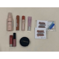 makeup you setting spray/ sheglam primer/ emina wardah lipstick/ gmeelan cushion foundation/ fake na