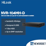 HILOOK NVR-104MH-D NVR 4CH MINI 1U H.265 UP TO 6MP BANDWIDTH 40MBPS