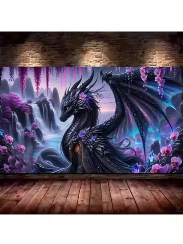 Flowers Waterfall Black Dragon Fantasy Animal Landscape DIY 5D Diamond Painting New 2025 Full Mosaic