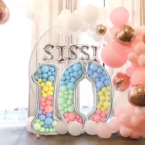 0-9 Number Number Balloon Stand 3D Silver Aluminum Film Digital Balloon Frame 65 Inch Giant Size Mos