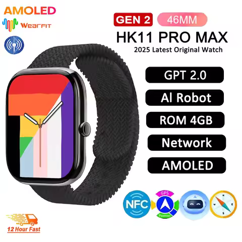 2026 HK11 Pro Max SmartWatch AMOLED 4GB Network AI Robot NFC Compass Local Album Music Men Women Cha