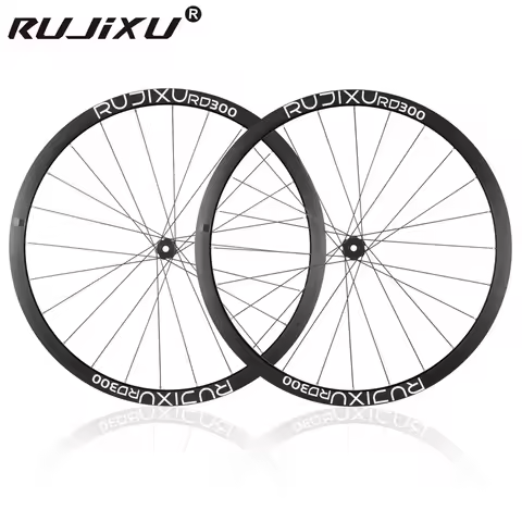 6 pawls RUJIXU RD300 Road Bike Tubeless Disc Brake Wheelset Aluminum alloy Aero Wide Rim Thru Axle L