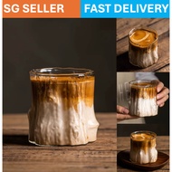 【📣SG Seller】🔥Fast Delivery🔥Clear Borosilicate Glass Cup Stylish Tree Bark Design for All Hot & Cold 