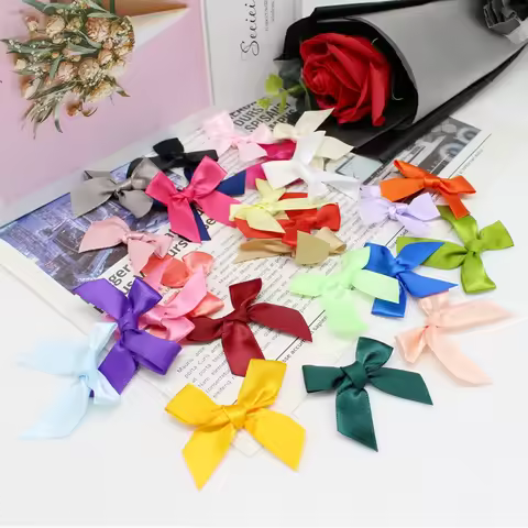 50PCS 5*5CM Ribbon Bows Solid Color Polyester Satin Ribbon Bow Flower DIY Crafts Handmade Decoration