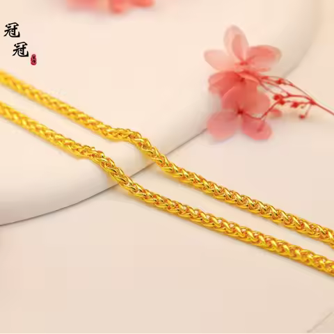 Unisex's 24K Gold (AU999) 6MM8MM Collarbone Chain | Gold bead chain, filigree gear clasp with gilt g