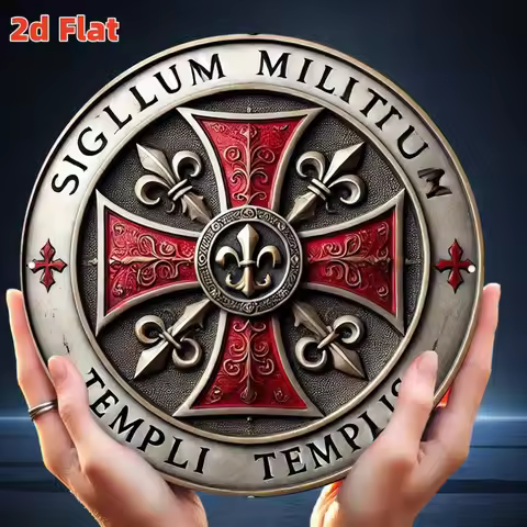 **Knights Templar Emblem Metal Sign - 7.79x7.79 Inch Round Medieval Wall Art for Study Game Room, Du
