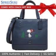 Coach Handbag In Gift Box Coach X Peanuts Dempsey Tote 22 With Snoopy Ski Motif Denim Blue Black # CE849