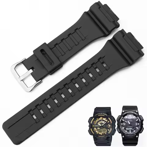 Waterproof Sweat-Proof Silicone Watch Strap for Casio F-180WH Men Convex Interface Black SGW-300H/50
