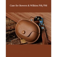 Luxury PU Leather Case for Bowers & Wilkins Pi8 / Pi6 Wireless Earbuds with Strap Anti-Drop Protecti