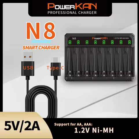 POWERKAN N8 Battery Charger LED can be independently used for 8 1.2V Ni-MH/Cd AA AAA rechargeable ba