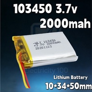 Rechargeable Large Capacity 103450 2000mah 3.7v lithium cells lipo digital devi for Camera GPS can C