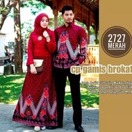 Couple Gamis Batik Kombinasi Brukat Sarimbit Baju Batik Wanita