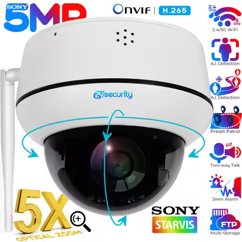 5MP Wifi Dome PTZ Camera 5X Optical Zoom IP Camera Humanoid Tracking Two-way Talk Wireless Home Secu